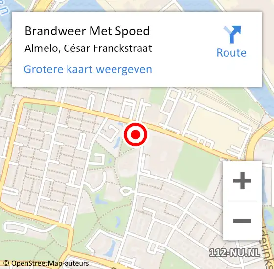 Locatie op kaart van de 112 melding: Brandweer Met Spoed Naar Almelo, César Franckstraat op 21 januari 2023 05:55