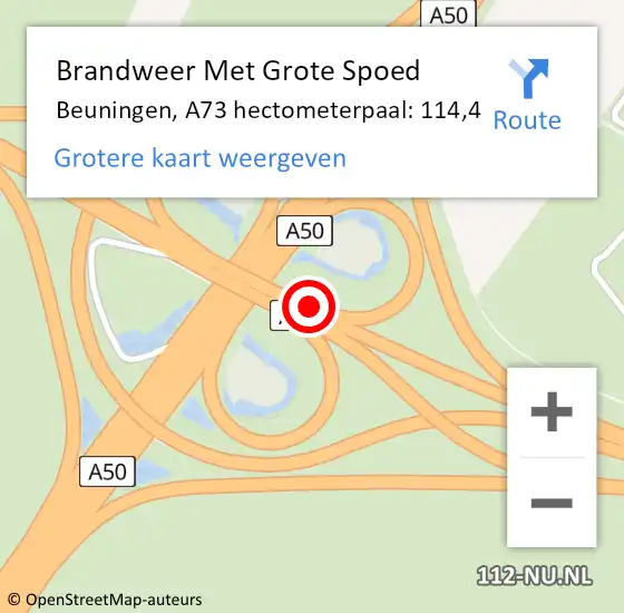 Locatie op kaart van de 112 melding: Brandweer Met Grote Spoed Naar Beuningen, A73 hectometerpaal: 114,4 op 21 januari 2023 06:46