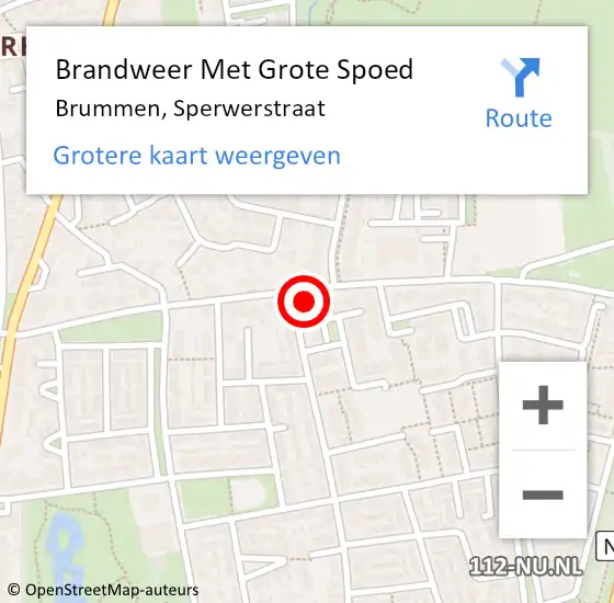 Locatie op kaart van de 112 melding: Brandweer Met Grote Spoed Naar Brummen, Sperwerstraat op 21 januari 2023 07:28