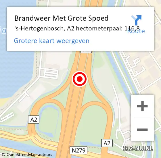 Locatie op kaart van de 112 melding: Brandweer Met Grote Spoed Naar 's-Hertogenbosch, A2 hectometerpaal: 116,8 op 21 januari 2023 07:55