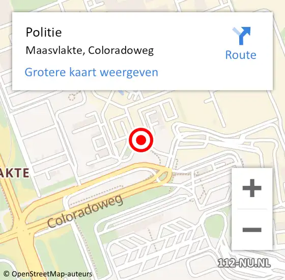 Locatie op kaart van de 112 melding: Politie Maasvlakte, Coloradoweg op 21 januari 2023 07:57