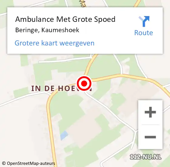 Locatie op kaart van de 112 melding: Ambulance Met Grote Spoed Naar Beringe, Kaumeshoek op 12 augustus 2014 21:51