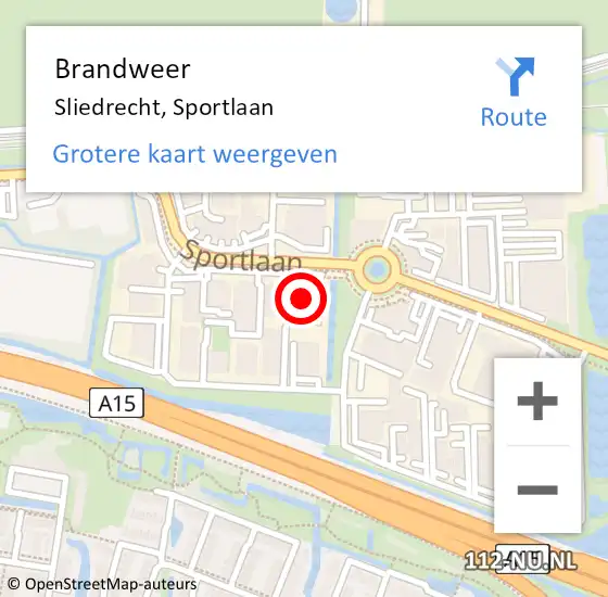 Locatie op kaart van de 112 melding: Brandweer Sliedrecht, Sportlaan op 21 januari 2023 08:16