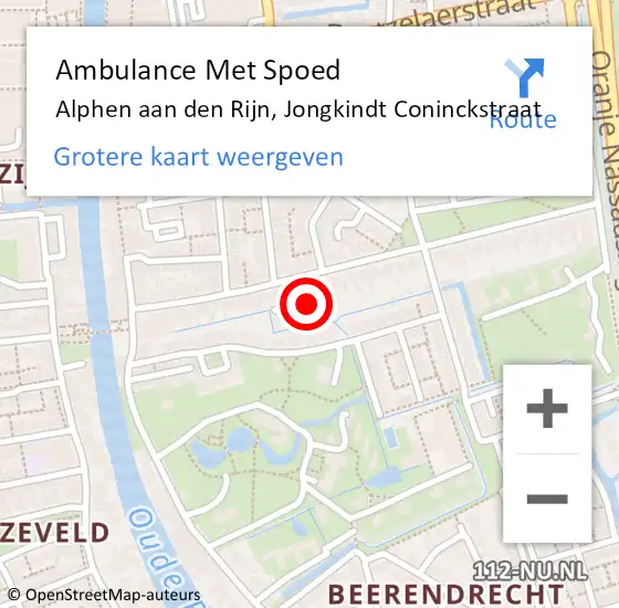 Locatie op kaart van de 112 melding: Ambulance Met Spoed Naar Alphen aan den Rijn, Jongkindt Coninckstraat op 21 januari 2023 09:04
