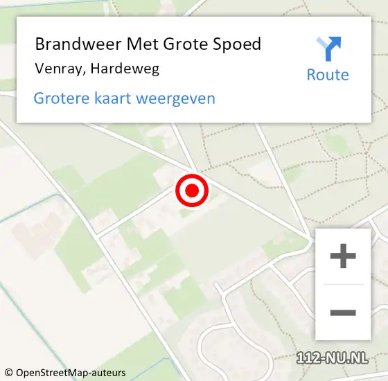 Locatie op kaart van de 112 melding: Brandweer Met Grote Spoed Naar Venray, Hardeweg op 21 januari 2023 09:10