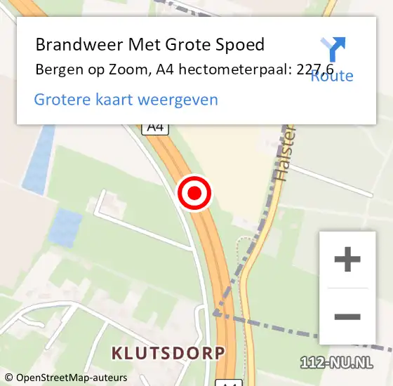 Locatie op kaart van de 112 melding: Brandweer Met Grote Spoed Naar Bergen op Zoom, A4 hectometerpaal: 227,6 op 21 januari 2023 09:38