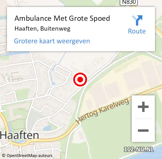 Locatie op kaart van de 112 melding: Ambulance Met Grote Spoed Naar Haaften, Buitenweg op 21 januari 2023 09:39