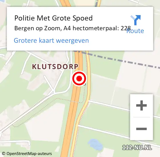 Locatie op kaart van de 112 melding: Politie Met Grote Spoed Naar Bergen op Zoom, A4 hectometerpaal: 228 op 21 januari 2023 09:39