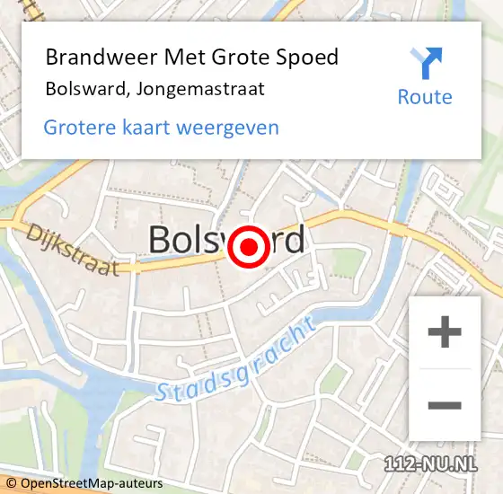 Locatie op kaart van de 112 melding: Brandweer Met Grote Spoed Naar Bolsward, Jongemastraat op 21 januari 2023 10:16