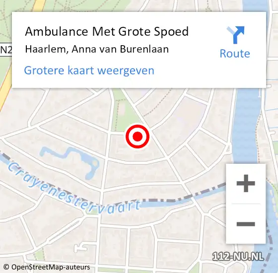 Locatie op kaart van de 112 melding: Ambulance Met Grote Spoed Naar Haarlem, Anna van Burenlaan op 21 januari 2023 10:40