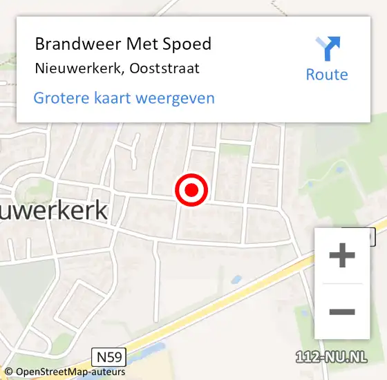 Locatie op kaart van de 112 melding: Brandweer Met Spoed Naar Nieuwerkerk, Ooststraat op 21 januari 2023 10:47