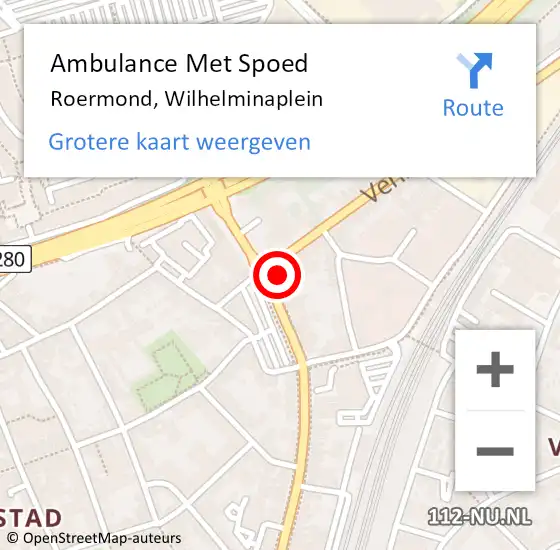 Locatie op kaart van de 112 melding: Ambulance Met Spoed Naar Roermond, Wilhelminaplein op 21 januari 2023 11:01