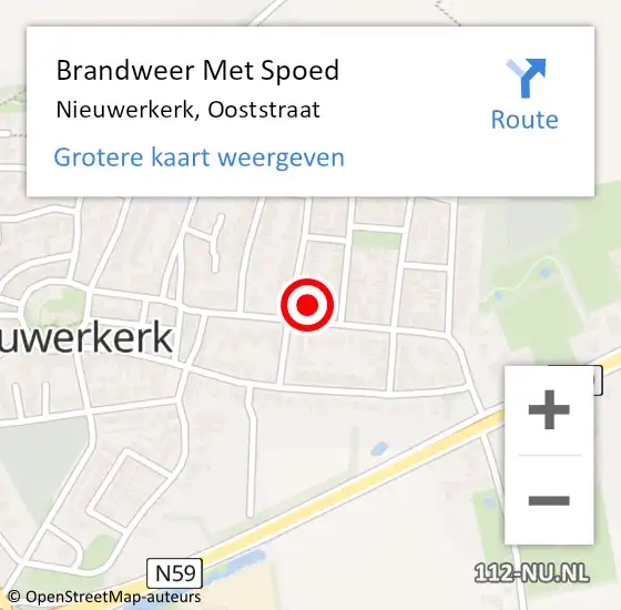 Locatie op kaart van de 112 melding: Brandweer Met Spoed Naar Nieuwerkerk, Ooststraat op 21 januari 2023 11:04