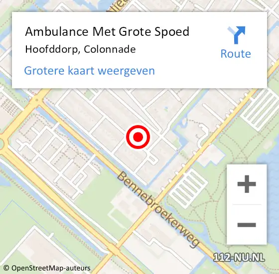 Locatie op kaart van de 112 melding: Ambulance Met Grote Spoed Naar Hoofddorp, Colonnade op 21 januari 2023 12:46