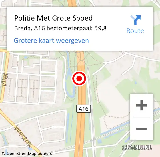 Locatie op kaart van de 112 melding: Politie Met Grote Spoed Naar Breda, A16 hectometerpaal: 59,8 op 21 januari 2023 12:53