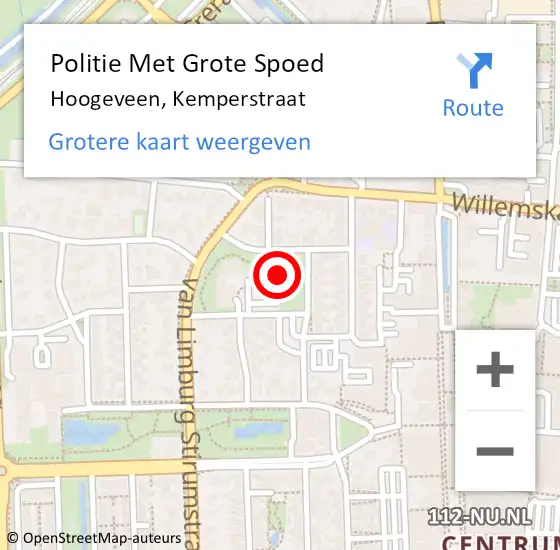 Locatie op kaart van de 112 melding: Politie Met Grote Spoed Naar Hoogeveen, Kemperstraat op 21 januari 2023 13:09