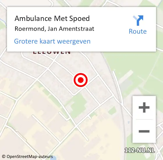 Locatie op kaart van de 112 melding: Ambulance Met Spoed Naar Roermond, Jan Amentstraat op 21 januari 2023 13:35