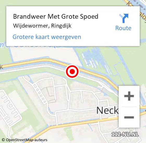 Locatie op kaart van de 112 melding: Brandweer Met Grote Spoed Naar Wijdewormer, Ringdijk op 21 januari 2023 13:41