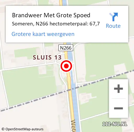 Locatie op kaart van de 112 melding: Brandweer Met Grote Spoed Naar Nederweert, N266 hectometerpaal: 67,7 op 21 januari 2023 13:46