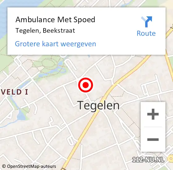 Locatie op kaart van de 112 melding: Ambulance Met Spoed Naar Tegelen, Beekstraat op 12 augustus 2014 22:58