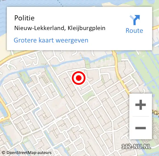 Locatie op kaart van de 112 melding: Politie Nieuw-Lekkerland, Kleijburgplein op 21 januari 2023 14:30