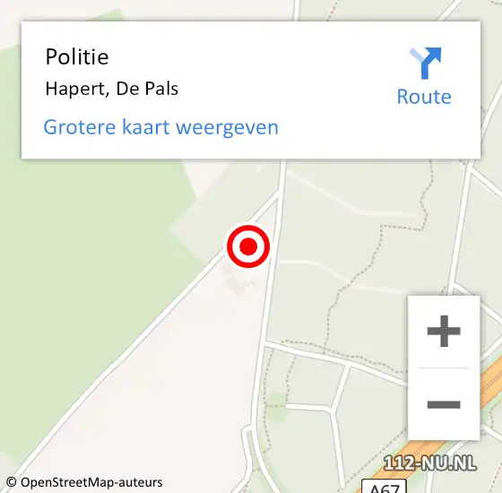 Locatie op kaart van de 112 melding: Politie Hapert, De Pals op 21 januari 2023 14:31