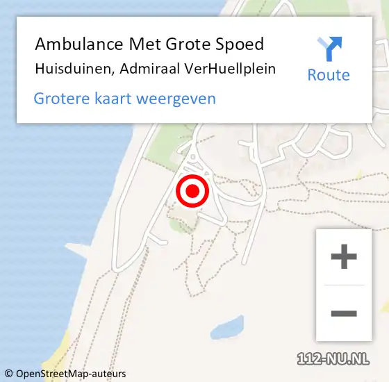Locatie op kaart van de 112 melding: Ambulance Met Grote Spoed Naar Huisduinen, Admiraal VerHuellplein op 21 januari 2023 14:53