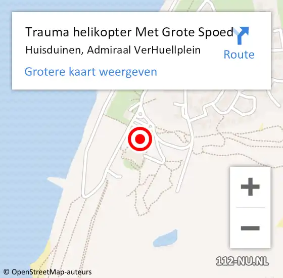 Locatie op kaart van de 112 melding: Trauma helikopter Met Grote Spoed Naar Huisduinen, Admiraal VerHuellplein op 21 januari 2023 14:53