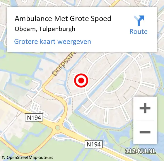 Locatie op kaart van de 112 melding: Ambulance Met Grote Spoed Naar Obdam, Tulpenburgh op 21 januari 2023 15:01