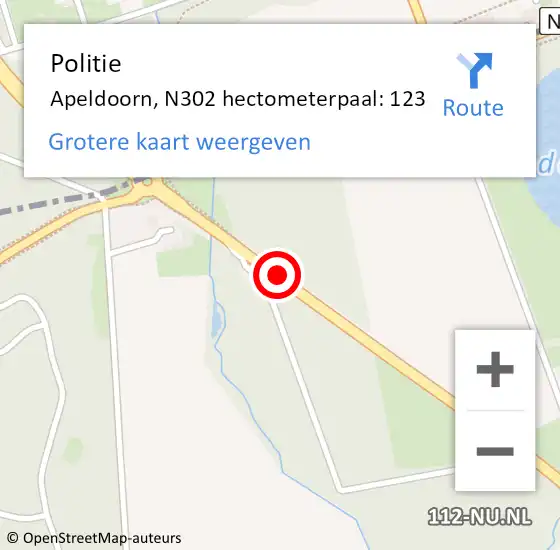 Locatie op kaart van de 112 melding: Politie Apeldoorn, N302 hectometerpaal: 123 op 21 januari 2023 15:15