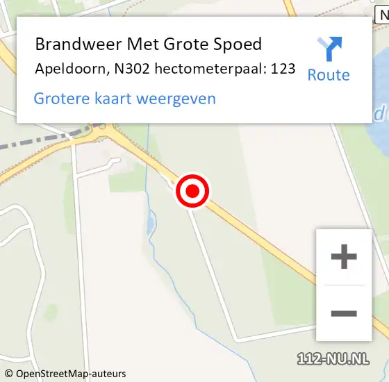 Locatie op kaart van de 112 melding: Brandweer Met Grote Spoed Naar Apeldoorn, N302 hectometerpaal: 123 op 21 januari 2023 15:15