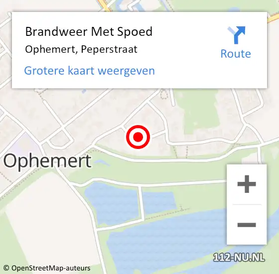 Locatie op kaart van de 112 melding: Brandweer Met Spoed Naar Ophemert, Peperstraat op 21 januari 2023 16:03