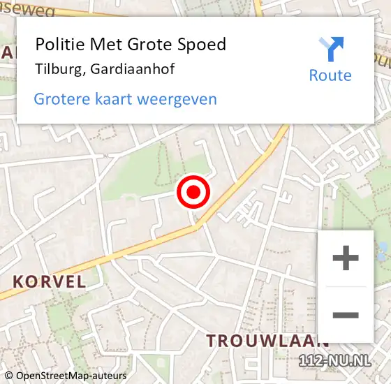 Locatie op kaart van de 112 melding: Politie Met Grote Spoed Naar Tilburg, Gardiaanhof op 21 januari 2023 16:23