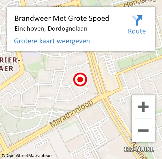 Locatie op kaart van de 112 melding: Brandweer Met Grote Spoed Naar Eindhoven, Dordognelaan op 21 januari 2023 16:36