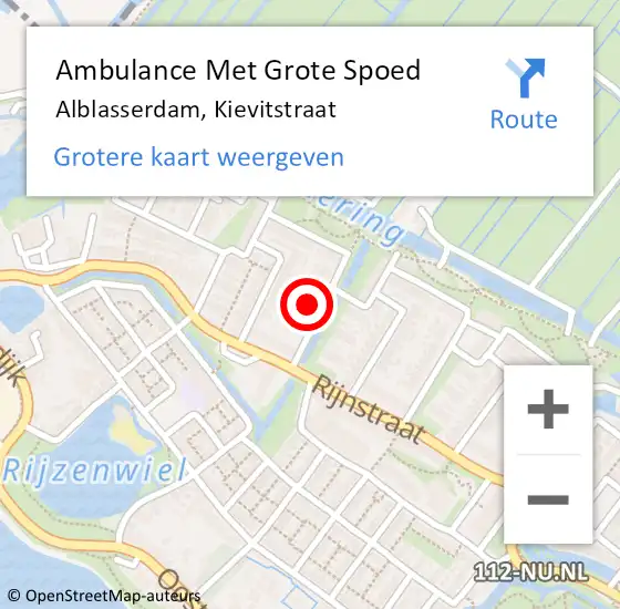 Locatie op kaart van de 112 melding: Ambulance Met Grote Spoed Naar Alblasserdam, Kievitstraat op 21 januari 2023 16:56