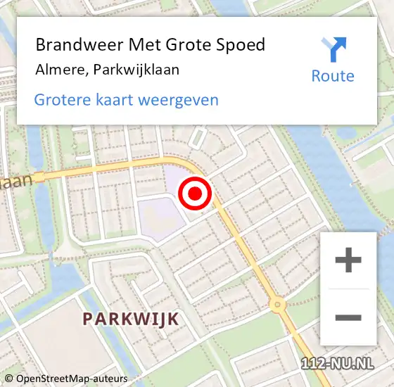 Locatie op kaart van de 112 melding: Brandweer Met Grote Spoed Naar Almere, Parkwijklaan op 21 januari 2023 17:01