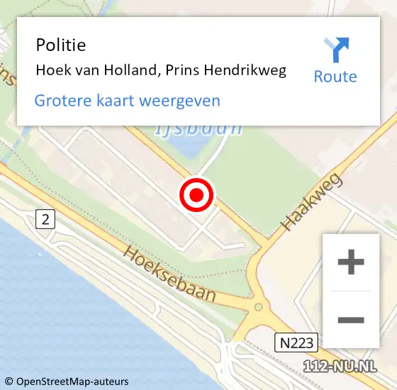 Locatie op kaart van de 112 melding: Politie Hoek van Holland, Prins Hendrikweg op 21 januari 2023 17:12