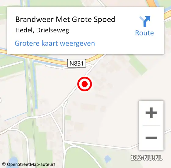 Locatie op kaart van de 112 melding: Brandweer Met Grote Spoed Naar Hedel, Drielseweg op 21 januari 2023 18:11