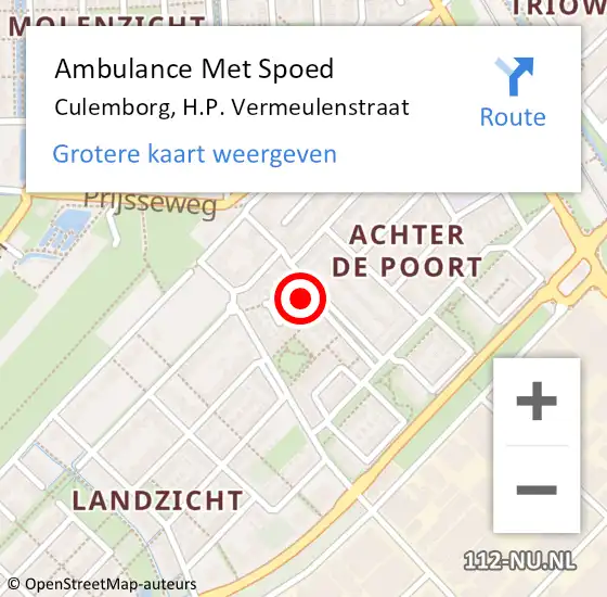 Locatie op kaart van de 112 melding: Ambulance Met Spoed Naar Culemborg, H.P. Vermeulenstraat op 21 januari 2023 18:23