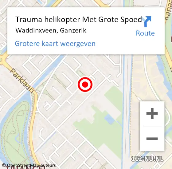 Locatie op kaart van de 112 melding: Trauma helikopter Met Grote Spoed Naar Waddinxveen, Ganzerik op 21 januari 2023 18:23