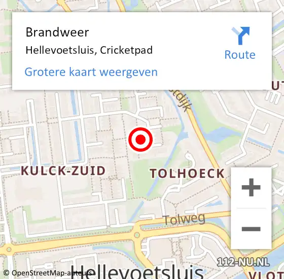 Locatie op kaart van de 112 melding: Brandweer Hellevoetsluis, Cricketpad op 21 januari 2023 18:31