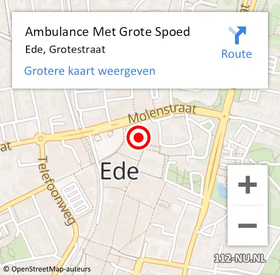 Locatie op kaart van de 112 melding: Ambulance Met Grote Spoed Naar Ede, Grotestraat op 21 januari 2023 18:46