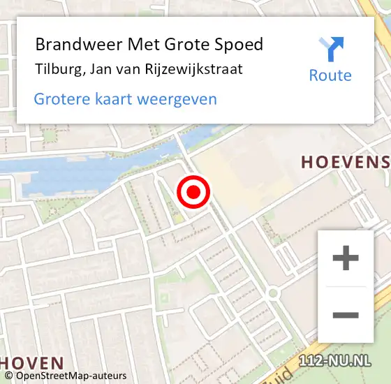 Locatie op kaart van de 112 melding: Brandweer Met Grote Spoed Naar Tilburg, Jan van Rijzewijkstraat op 21 januari 2023 18:48