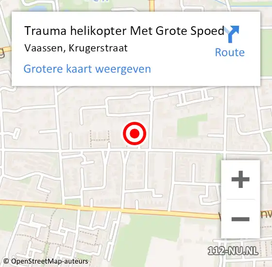 Locatie op kaart van de 112 melding: Trauma helikopter Met Grote Spoed Naar Vaassen, Krugerstraat op 21 januari 2023 18:52