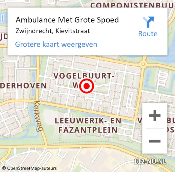 Locatie op kaart van de 112 melding: Ambulance Met Grote Spoed Naar Zwijndrecht, Kievitstraat op 21 januari 2023 19:17