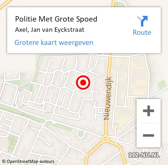 Locatie op kaart van de 112 melding: Politie Met Grote Spoed Naar Axel, Jan van Eyckstraat op 21 januari 2023 19:35