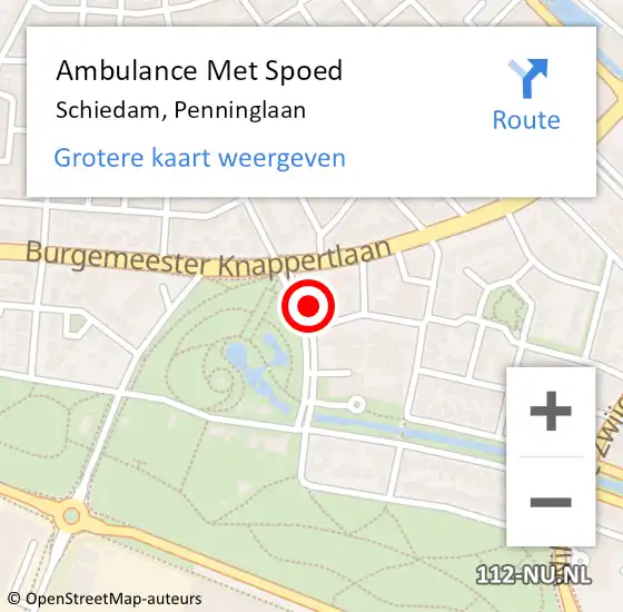 Locatie op kaart van de 112 melding: Ambulance Met Spoed Naar Schiedam, Penninglaan op 21 januari 2023 19:53