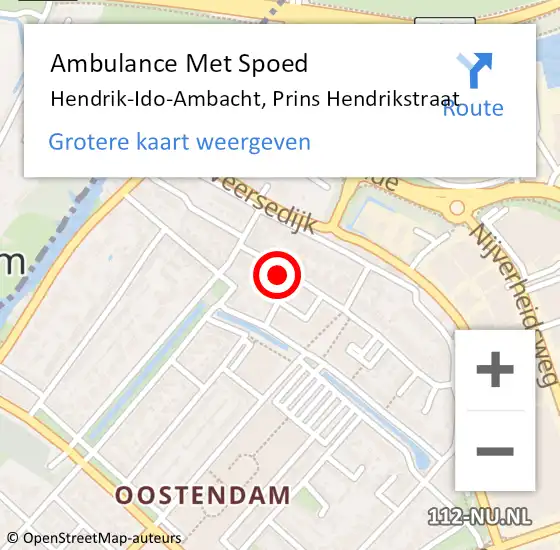 Locatie op kaart van de 112 melding: Ambulance Met Spoed Naar Hendrik-Ido-Ambacht, Prins Hendrikstraat op 21 januari 2023 19:55