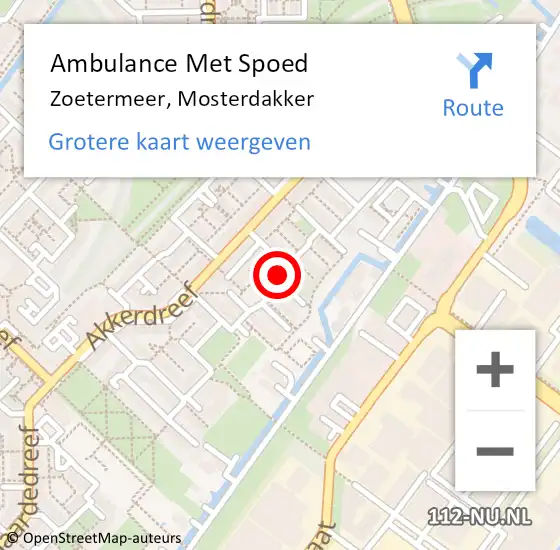 Locatie op kaart van de 112 melding: Ambulance Met Spoed Naar Zoetermeer, Mosterdakker op 21 januari 2023 20:14