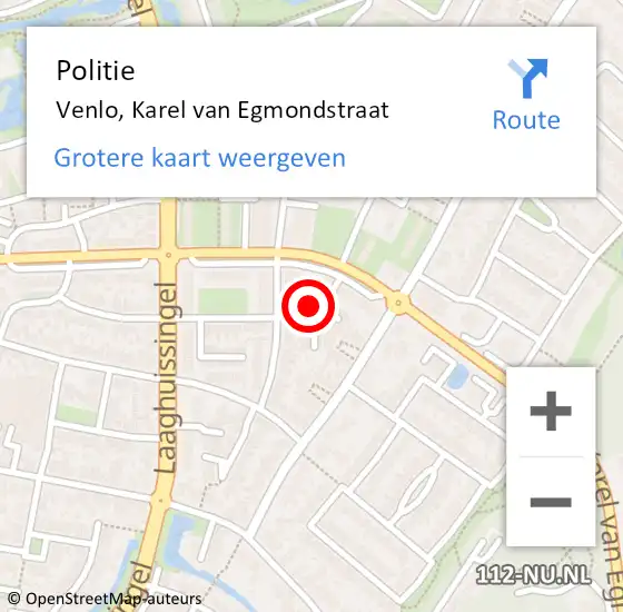 Locatie op kaart van de 112 melding: Politie Venlo, Karel van Egmondstraat op 21 januari 2023 20:26